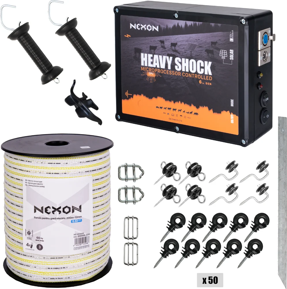 Villanypásztor csomag NEXON HeavyShock PRO 2.5J, Szalag 200m 4 fémszál 60kg